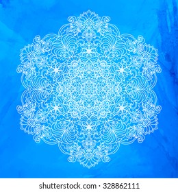 Mandala over sky background, tribal ethnic ornament, vector islamic arabic indian pattern.