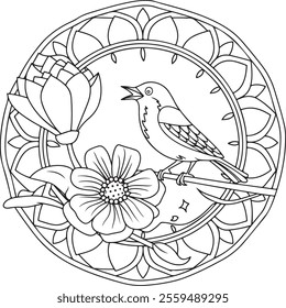 mandala, page, book, colouring, drawing, vignetting, bird, illustration, white, animal, background, children, owl, painting, print, tattoo, art, cartoon, new, vintage, flower, pattern, vector