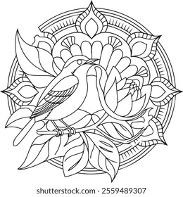 mandala, page, book, colouring, drawing, vignetting, bird, illustration, white, animal, background, children, owl, painting, print, tattoo, art, cartoon, new, vintage, flower, pattern, vector