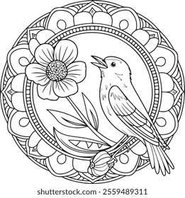 mandala, page, book, colouring, drawing, vignetting, bird, illustration, white, animal, background, children, owl, painting, print, tattoo, art, cartoon, new, vintage, flower, pattern, vector
