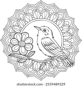 mandala, page, book, colouring, drawing, vignetting, bird, illustration, white, animal, background, children, owl, painting, print, tattoo, art, cartoon, new, vintage, flower, pattern, vector