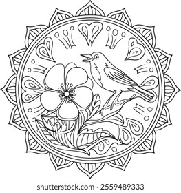 mandala, page, book, colouring, drawing, vignetting, bird, illustration, white, animal, background, children, owl, painting, print, tattoo, art, cartoon, new, vintage, flower, pattern, vector