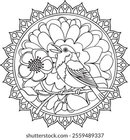 mandala, page, book, colouring, drawing, vignetting, bird, illustration, white, animal, background, children, owl, painting, print, tattoo, art, cartoon, new, vintage, flower, pattern, vector