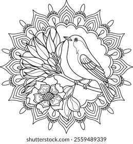 mandala, page, book, colouring, drawing, vignetting, bird, illustration, white, animal, background, children, owl, painting, print, tattoo, art, cartoon, new, vintage, flower, pattern, vector