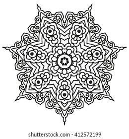 Mandala For Painting. Vector Ethnic Oriental Circle Ornament. Great for Antistress Coloring Book, Artmeditation.