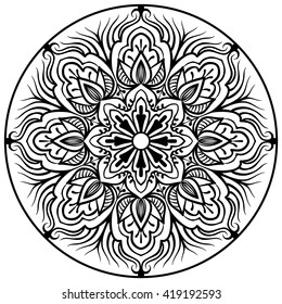Mandala For Painting. Vector Ethnic Oriental Circle Ornament. Great for Antistress Coloring Book, Artmeditation.