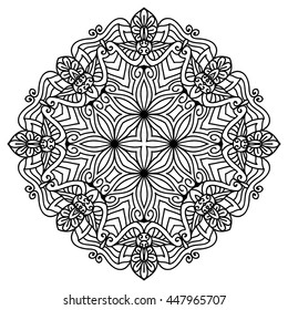 Mandala For Painting. Vector Ethnic Oriental Circle Ornament. Great for Antistress Coloring Book, Artmeditation.