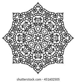 Mandala For Painting. Vector Ethnic Oriental Circle Ornament. Great for Antistress Coloring Book, Artmeditation.