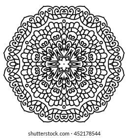 Mandala For Painting. Vector Ethnic Oriental Circle Ornament. Great for Antistress Coloring Book, Artmeditation.