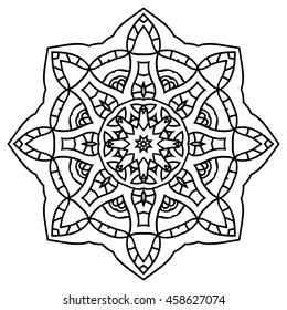 Mandala For Painting. Vector Ethnic Oriental Circle Ornament. Great for Antistress Coloring Book, Artmeditation.