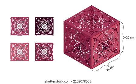 Mandala pattened box. Ethnic decorative elements. laser cut box template. jewelry box digital template vector laser files. Laser pattern vector files for laser cut.	