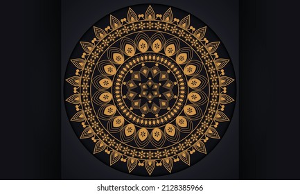 Patrón de Mandala, diseño abstracto. Orientar el diseño tradicional. Etiqueta dorada con una cinta.