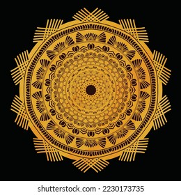 Mandala pattern for anti-stress coloring book, oriental or Indian tattoo design, Islamic mystic hand drawn ornament for meditation or yoga vector illustration. Black and gold.
