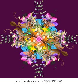 Mandala pattern. Arabic Vintage decorative ornament. Orient, symmetry lace, meditation symbol. Vector Mandala colored on purple, brown and gray colors. Abstract Tribal, ethnic texture. Cross motifs.