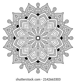 Mandala pattern art background Black and White, Mehndi, tattoo, Islam, Arabic, Indian. Minimal floral pattern. Coloring book page