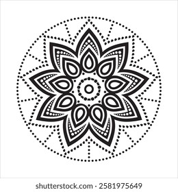 Mandala pattern art background Black and White on white background