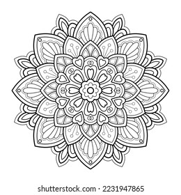 Patrón de Mandala para Art on the wall Coloring book Lace patrón Tattoo Imprimir Diseño para una camisa de papel pintado y fichas Stencil Sticker Design Cards Texturado adorno decorativo. sobre fondo blanco