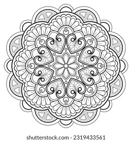 Mandala pattern for Art on the wall. Coloring book page. Lace pattern the Tattoo wallpaper Paint shirt tile Stencil Sticker Design Cards Textured .Decorative circle ornament in ethnic oriental style