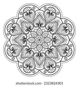 Mandala pattern for Art on the wall. Coloring book page. Lace pattern the Tattoo wallpaper Paint shirt tile Stencil Sticker Design Cards Textured .Decorative circle ornament in ethnic oriental style