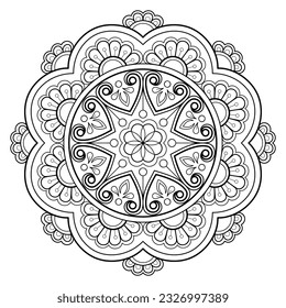 Mandala pattern for Art on the wall. Coloring book page. Lace pattern the Tattoo wallpaper Paint shirt tile Stencil Sticker Design Cards Textured .Decorative circle ornament in ethnic oriental style