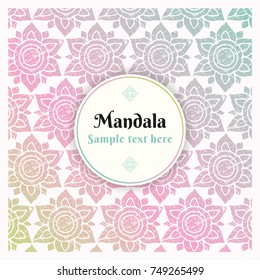 Mandala pattern background decorative design. Oriental motif in grunge texture style template. Wedding invitations, postcards, flyers, covers
