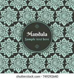 Mandala pattern background decorative design. Oriental motif in grunge texture style template. Wedding invitations, postcards, flyers, covers
