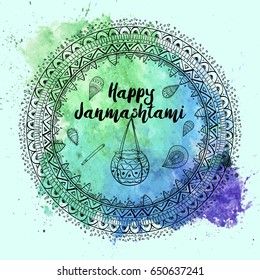 Mandala pattern background. Happy Janmashtami Indian fest. Hand drawn illustration indian festival of janmashtami celebration