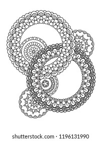 Mandala pattern in black and white. Adult coloring book page with mandalas. Oriental pattern, vintage decorative ornaments. Hand drawn vector illustration. Design element