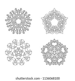 Mandala pattern black and white. Mandala black for coloring art. Arabic Indian Spain Chinese mystic vintage round mandala. Doodle ornamental  floral figures set