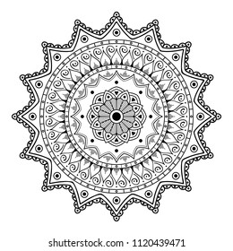 Mandala pattern black and white. Decorative round ornament pattern. Anti-stress therapy patterns, coloring for adults.
