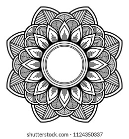 Mandala pattern black and white. Decorative round ornament pattern. Anti-stress therapy patterns, coloring for adults.