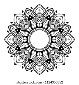 Mandala pattern black and white. Decorative round ornament pattern. Anti-stress therapy patterns, coloring for adults.
