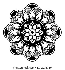 Mandala pattern black and white. Decorative round ornament pattern. Yoga Logos Vector, Ethnic Mandala Ornament. Vector Illustration EPS10
