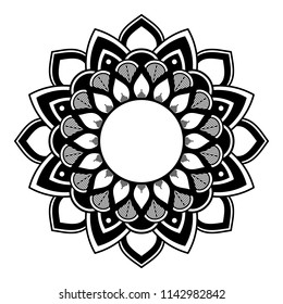 Mandala pattern black and white. Decorative round ornament pattern. Anti-stress therapy patterns, coloring for adults.