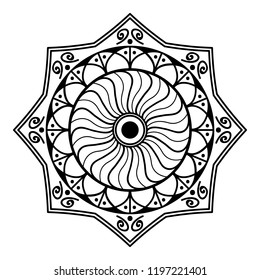 Mandala pattern black and white. Decorative round ornament pattern. New Year's round mandala. Anti-stress therapy patterns. Vector illustration EPS10
