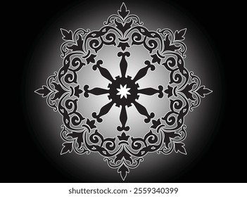 Padrão Mandala preto e branco. Padrão de ornamento redondo decorativo. Yoga Logos Vetor, Ornamento Étnico Mandala. Ilustração de vetor