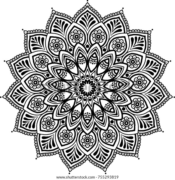 Mandala Pattern Black White Good Mood Stock Vector (Royalty Free) 755293819