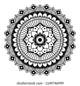 Mandala pattern black and white, henna tattoo. Islam, Arabic, Pakistan, Moroccan, Turkish, Indian, Spain motifs.