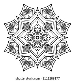 Mandala pattern black and white. Islam, Arabic, Pakistan, Moroccan, Turkish, Indian, Spain motifs.