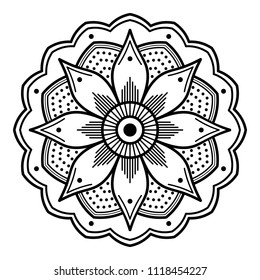 Mandala pattern black and white. Islam, Arabic, Pakistan, Moroccan, Turkish, Indian, Spain motifs. Can be used for coloring book, greeting card, phone case print, etc. Vector illustration EPS 10.
