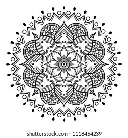 Mandala pattern black and white. Islam, Arabic, Pakistan, Moroccan, Turkish, Indian, Spain motifs. Can be used for coloring book, greeting card, phone case print, etc. Vector illustration EPS 10.