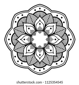 Mandala pattern black and white. Islam, Arabic, Pakistan, Moroccan, Turkish, Indian, Spain motifs.