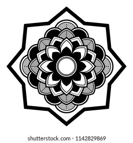 Mandala pattern black and white. Islam, Arabic, Pakistan, Moroccan, Turkish, Indian, Spain motifs.  