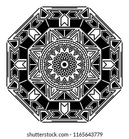 Mandala pattern black and white. Islam, Arabic, Pakistan, Moroccan, Turkish, Indian, Spain motifs. Vector illustration EPS 10. 
