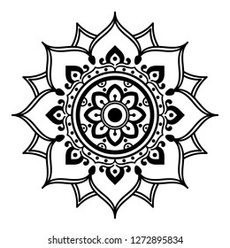 Mandala pattern black and white. Islam, Arabic, Pakistan, Moroccan, Turkish, Indian, Spain motifs. Hand drawn background. Can be used for coloring book, greeting card.
