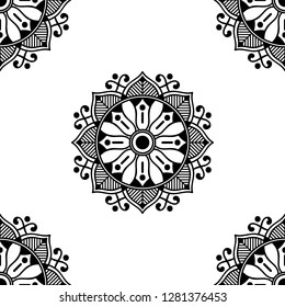 Mandala pattern black and white. Islam, Arabic, Pakistan, Moroccan, Turkish, Indian, Spain motifs. Vector illustration EPS 10. 
