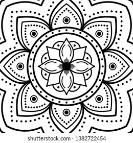 Mandala pattern black and white. Islam, Arabic, Pakistan, Moroccan, Turkish, Indian, Spain motifs.
