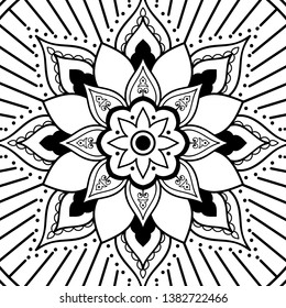 Mandala pattern black and white. Islam, Arabic, Pakistan, Moroccan, Turkish, Indian, Spain motifs.