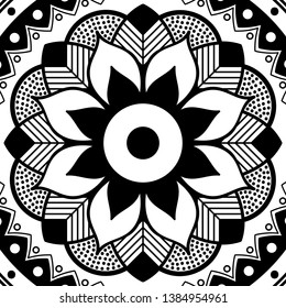 Mandala pattern black and white. Islam, Arabic, Pakistan, Moroccan, Turkish, Indian, Spain motifs. Vector illustration EPS 10
