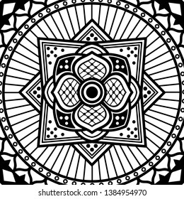 Mandala pattern black and white. Islam, Arabic, Pakistan, Moroccan, Turkish, Indian, Spain motifs. Vector illustration EPS 10